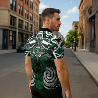Personalised Maori Ngai Tahu Zipper Polo Shirt Silver Fern Kowhaiwhai Art