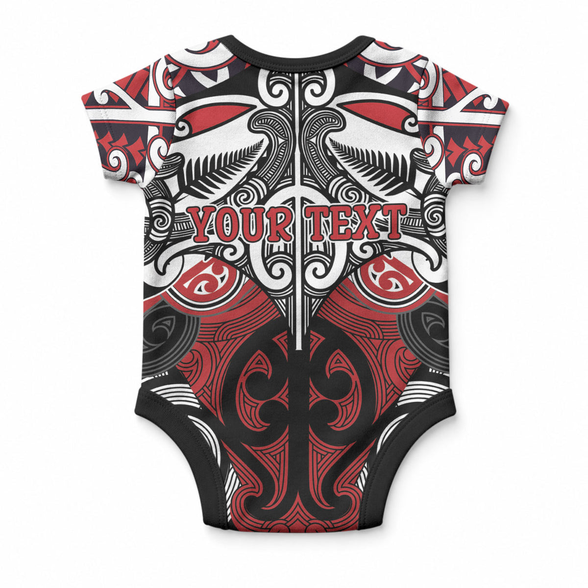 Personalised Maori Ngapuhi Baby Onesie Silver Fern Kowhaiwhai Art