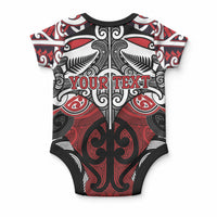 Personalised Maori Ngapuhi Baby Onesie Silver Fern Kowhaiwhai Art
