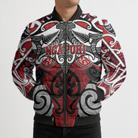 Personalised Maori Ngapuhi Bomber Puffer Jacket Silver Fern Kowhaiwhai Art