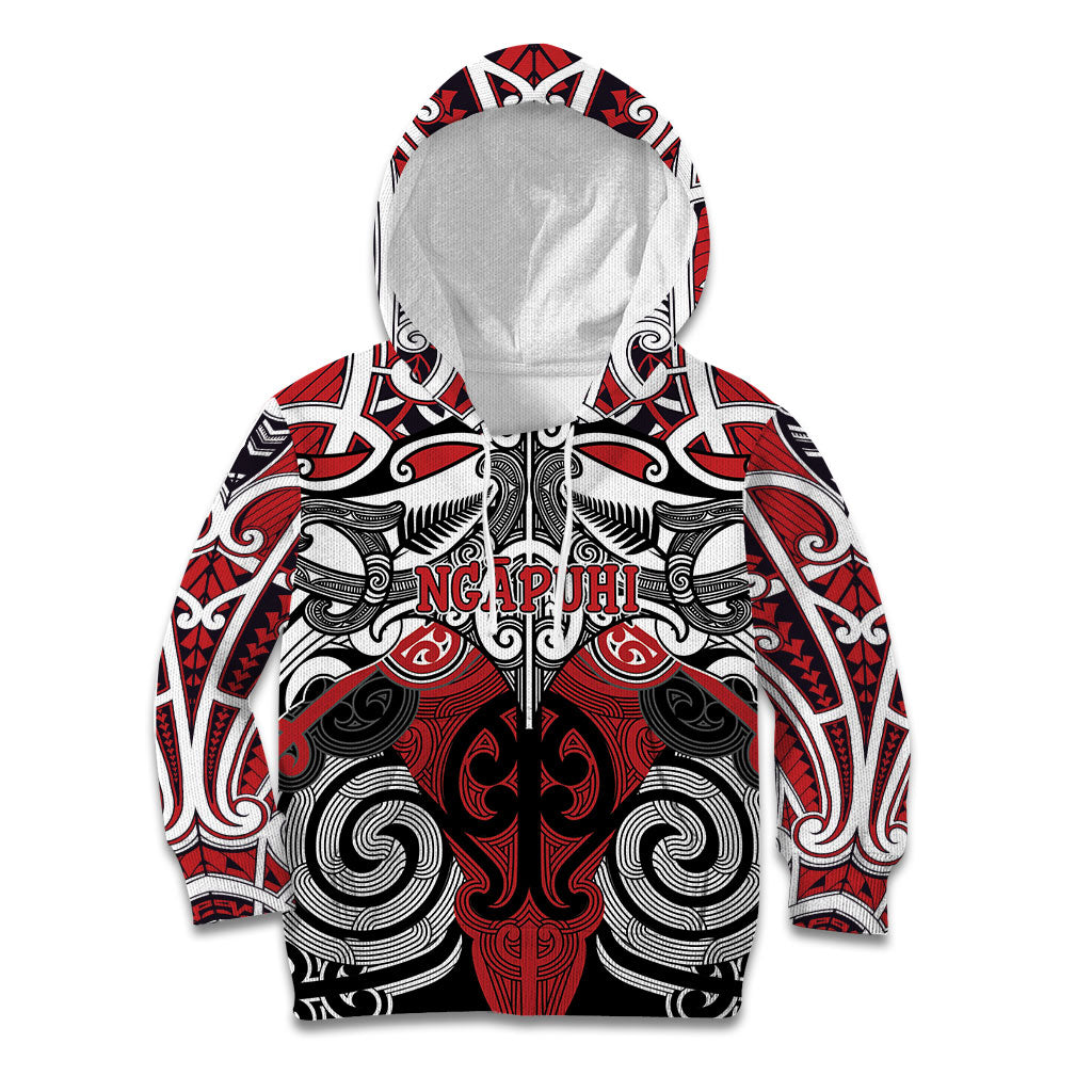 Personalised Maori Ngapuhi Kid Hoodie Silver Fern Kowhaiwhai Art