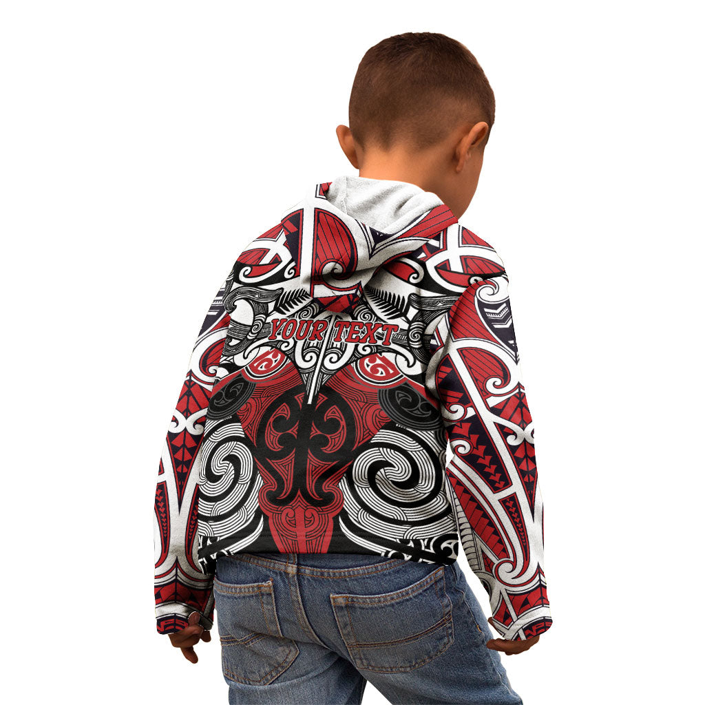 Personalised Maori Ngapuhi Kid Hoodie Silver Fern Kowhaiwhai Art