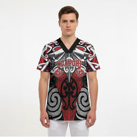 Personalised Maori Ngapuhi Scrub Top Silver Fern Kowhaiwhai Art