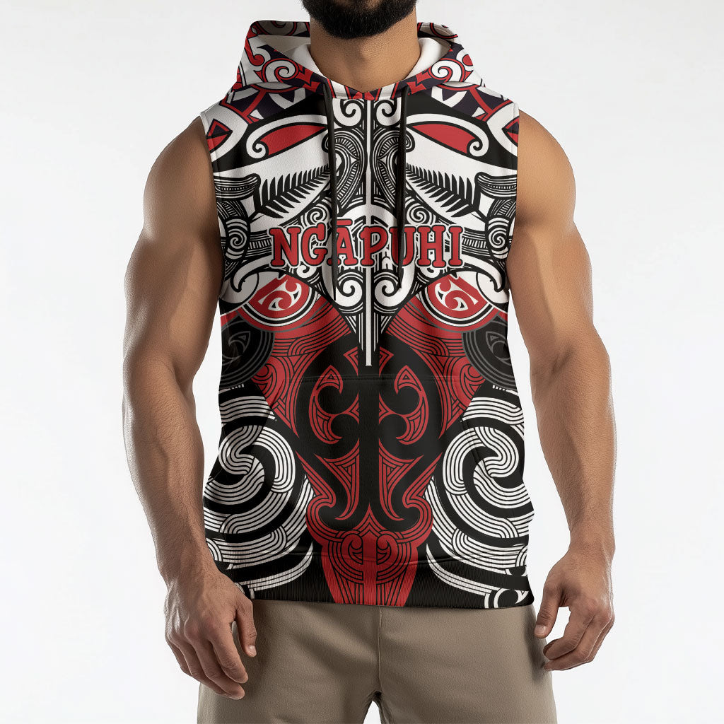 Personalised Maori Ngapuhi Sleeveless Hoodie Silver Fern Kowhaiwhai Art