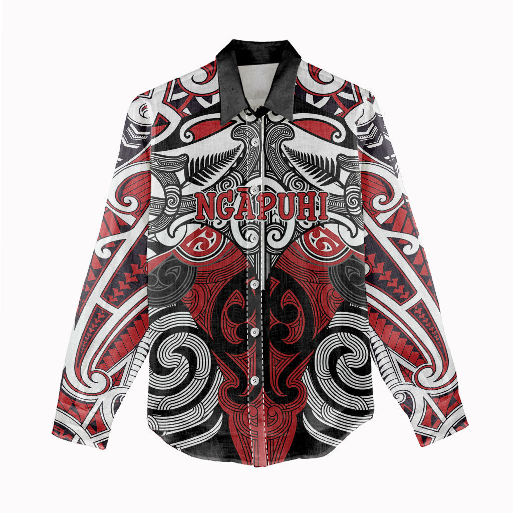 Personalised Maori Ngapuhi Women Casual Shirt Silver Fern Kowhaiwhai Art