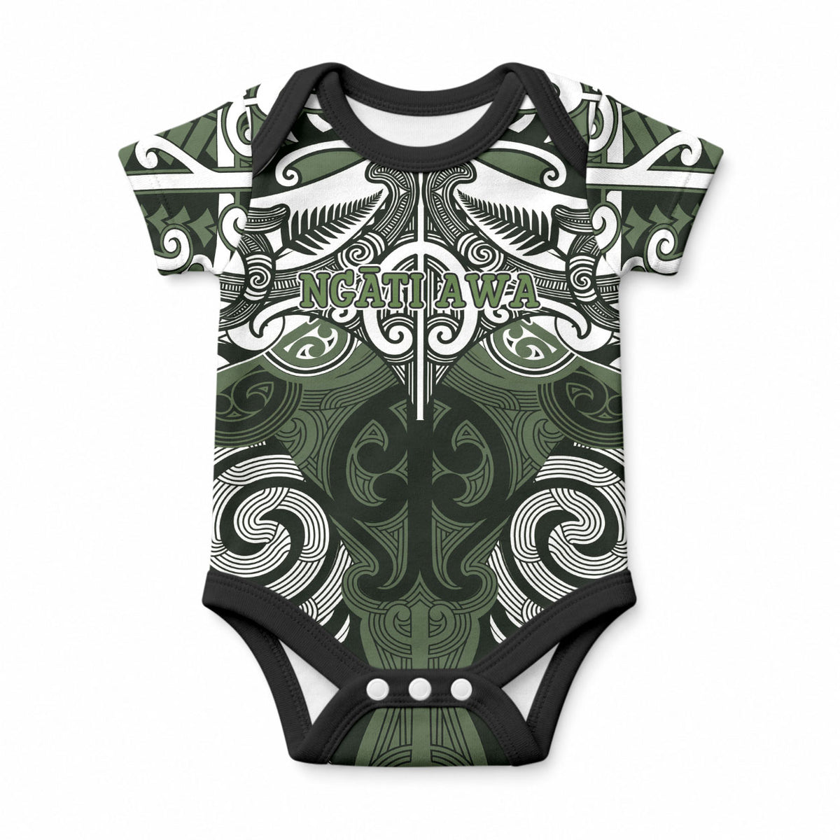 Personalised Maori Ngati Awa Baby Onesie Silver Fern Kowhaiwhai Art