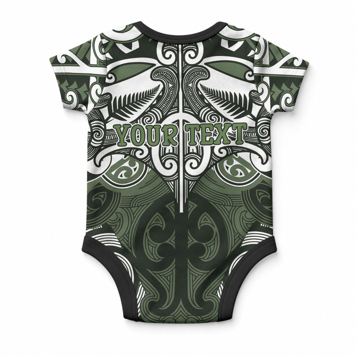 Personalised Maori Ngati Awa Baby Onesie Silver Fern Kowhaiwhai Art