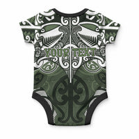 Personalised Maori Ngati Awa Baby Onesie Silver Fern Kowhaiwhai Art