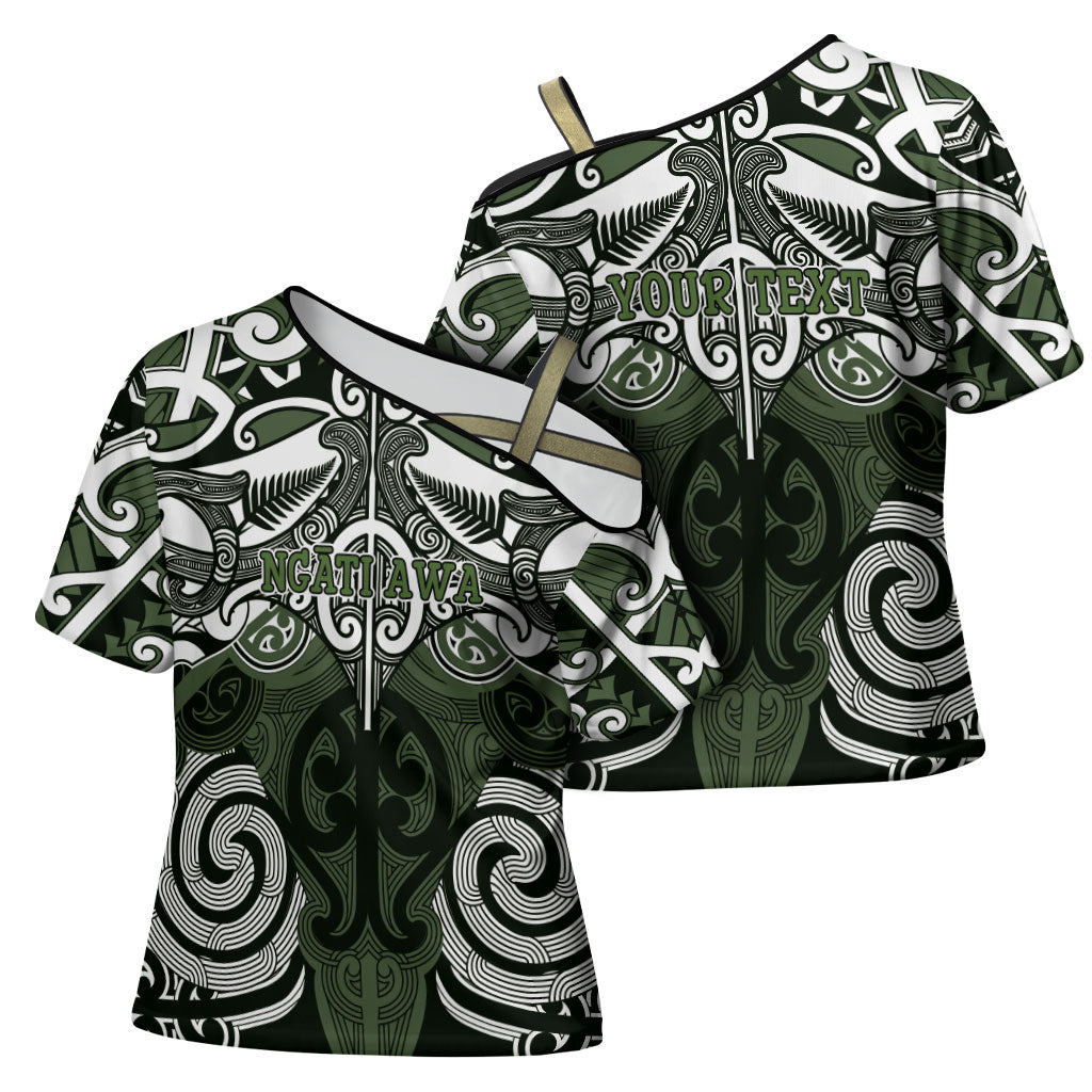 Personalised Maori Ngati Awa Cross Shoulder Shirt Silver Fern Kowhaiwhai Art LT01 - Polynesian Pride