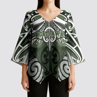Personalised Maori Ngati Awa Kimono Sleeve Blouse Silver Fern Kowhaiwhai Art
