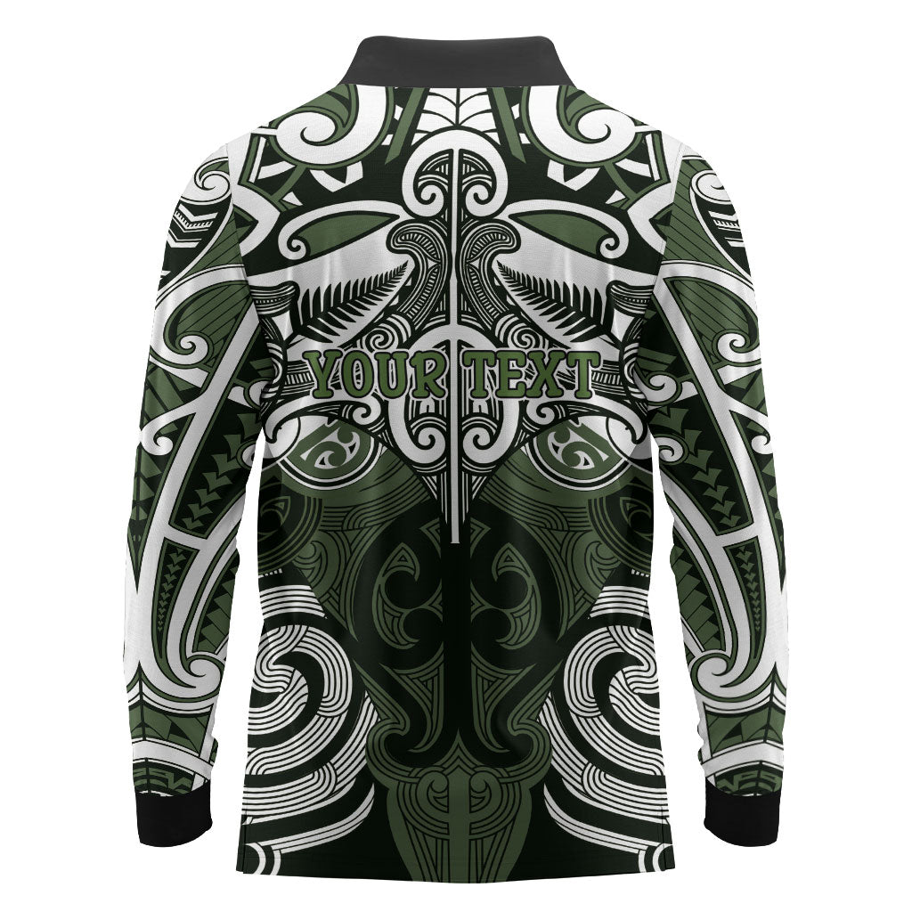 Personalised Maori Ngati Awa Long Sleeve Polo Shirt Silver Fern Kowhaiwhai Art
