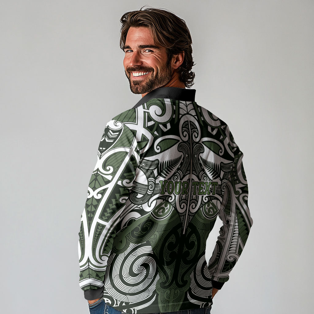 Personalised Maori Ngati Awa Long Sleeve Polo Shirt Silver Fern Kowhaiwhai Art
