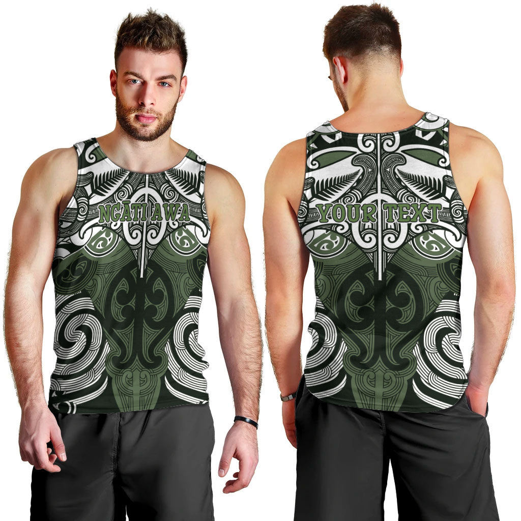 Personalised Maori Ngati Awa Men Tank Top Silver Fern Kowhaiwhai Art