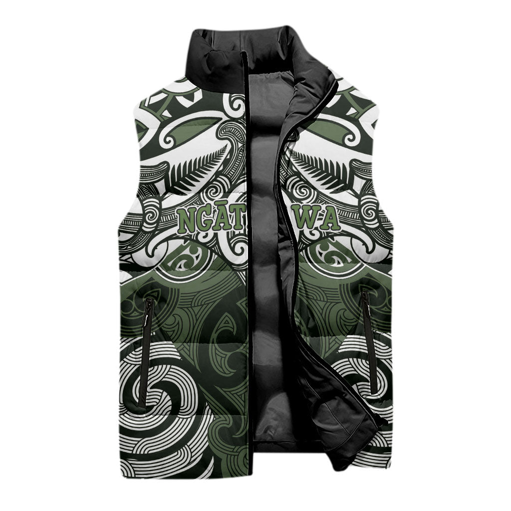 Personalised Maori Ngati Awa Sleeveless Puffer Jacket Silver Fern Kowhaiwhai Art