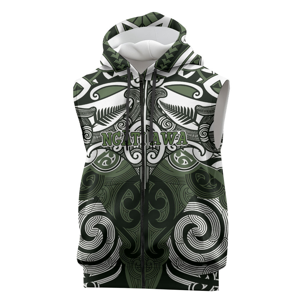 Personalised Maori Ngati Awa Sleeveless Zip Hoodie Silver Fern Kowhaiwhai Art