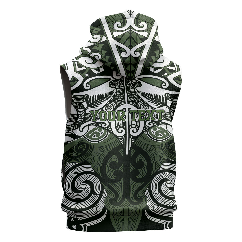 Personalised Maori Ngati Awa Sleeveless Zip Hoodie Silver Fern Kowhaiwhai Art