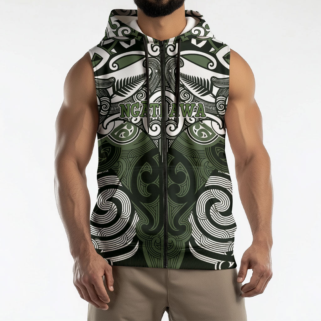 Personalised Maori Ngati Awa Sleeveless Zip Hoodie Silver Fern Kowhaiwhai Art