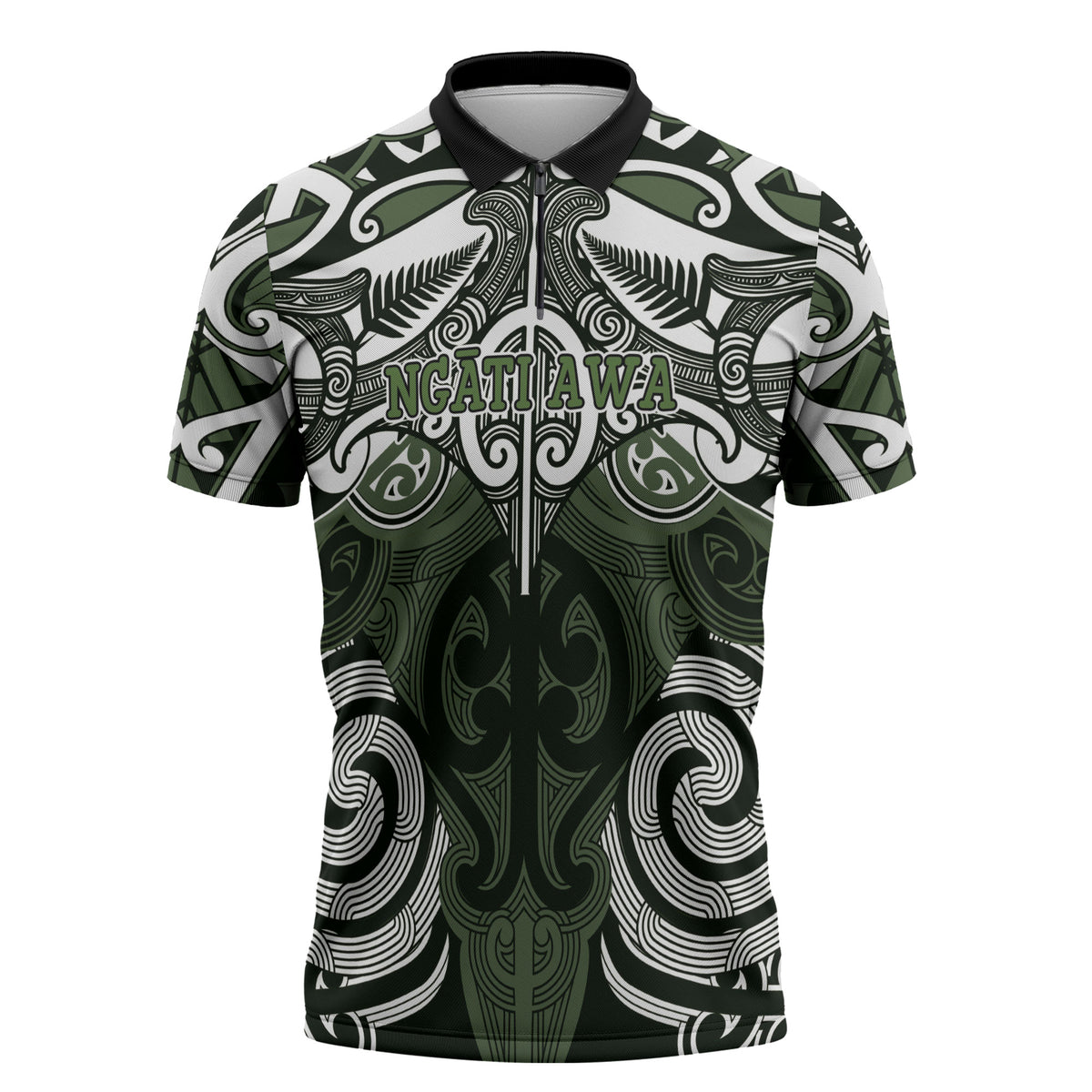 Personalised Maori Ngati Awa Zipper Polo Shirt Silver Fern Kowhaiwhai Art