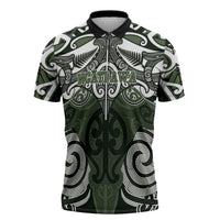 Personalised Maori Ngati Awa Zipper Polo Shirt Silver Fern Kowhaiwhai Art