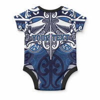 Personalised Maori Ngati Kahungunu Baby Onesie Silver Fern Kowhaiwhai Art