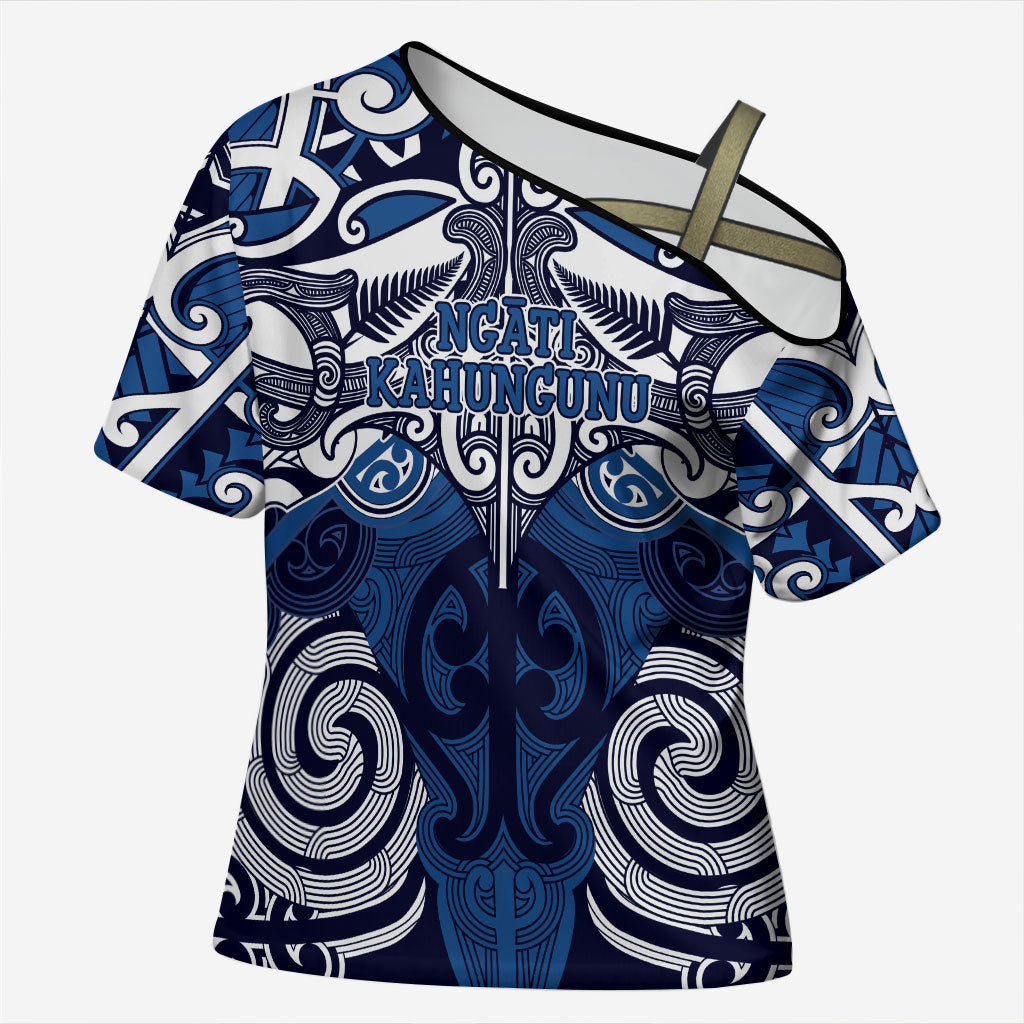 Personalised Maori Ngati Kahungunu Cross Shoulder Shirt Silver Fern Kowhaiwhai Art