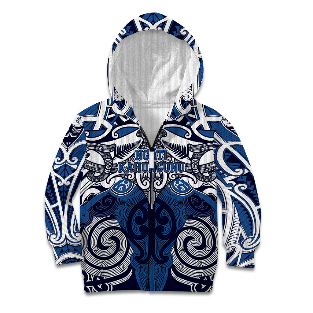 Personalised Maori Ngati Kahungunu Kid Hoodie Silver Fern Kowhaiwhai Art