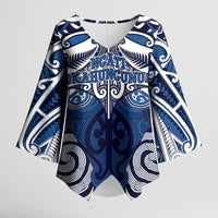 Personalised Maori Ngati Kahungunu Kimono Sleeve Blouse Silver Fern Kowhaiwhai Art