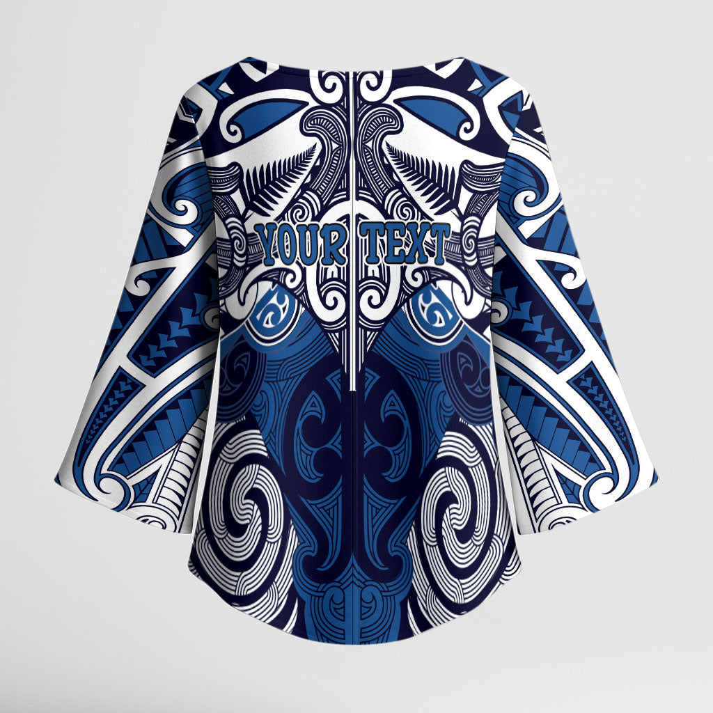 Personalised Maori Ngati Kahungunu Kimono Sleeve Blouse Silver Fern Kowhaiwhai Art