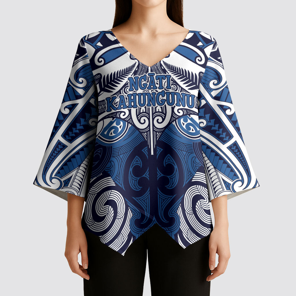 Personalised Maori Ngati Kahungunu Kimono Sleeve Blouse Silver Fern Kowhaiwhai Art