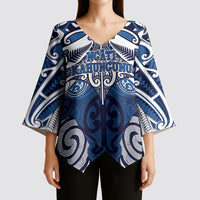 Personalised Maori Ngati Kahungunu Kimono Sleeve Blouse Silver Fern Kowhaiwhai Art