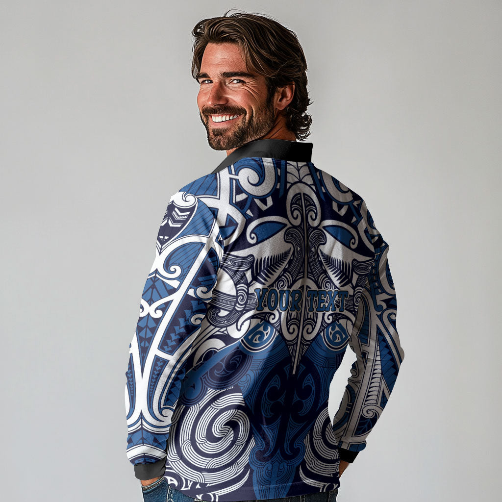 Personalised Maori Ngati Kahungunu Long Sleeve Polo Shirt Silver Fern Kowhaiwhai Art