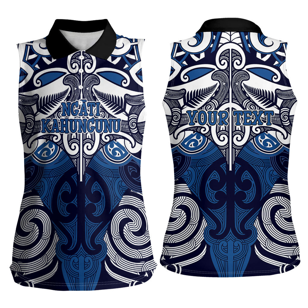 Personalised Maori Ngati Kahungunu Women Sleeveless Polo Shirt Silver Fern Kowhaiwhai Art