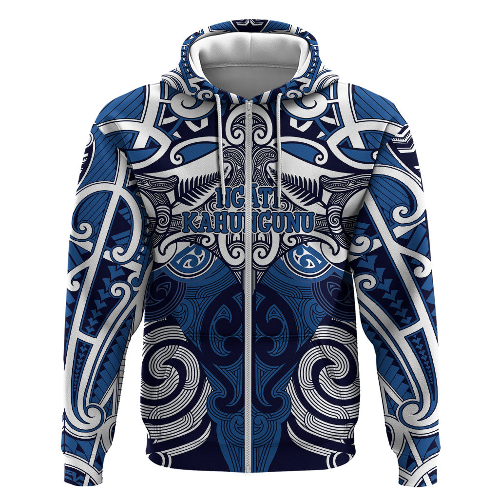 Personalised Maori Ngati Kahungunu Zip Hoodie Silver Fern Kowhaiwhai Art