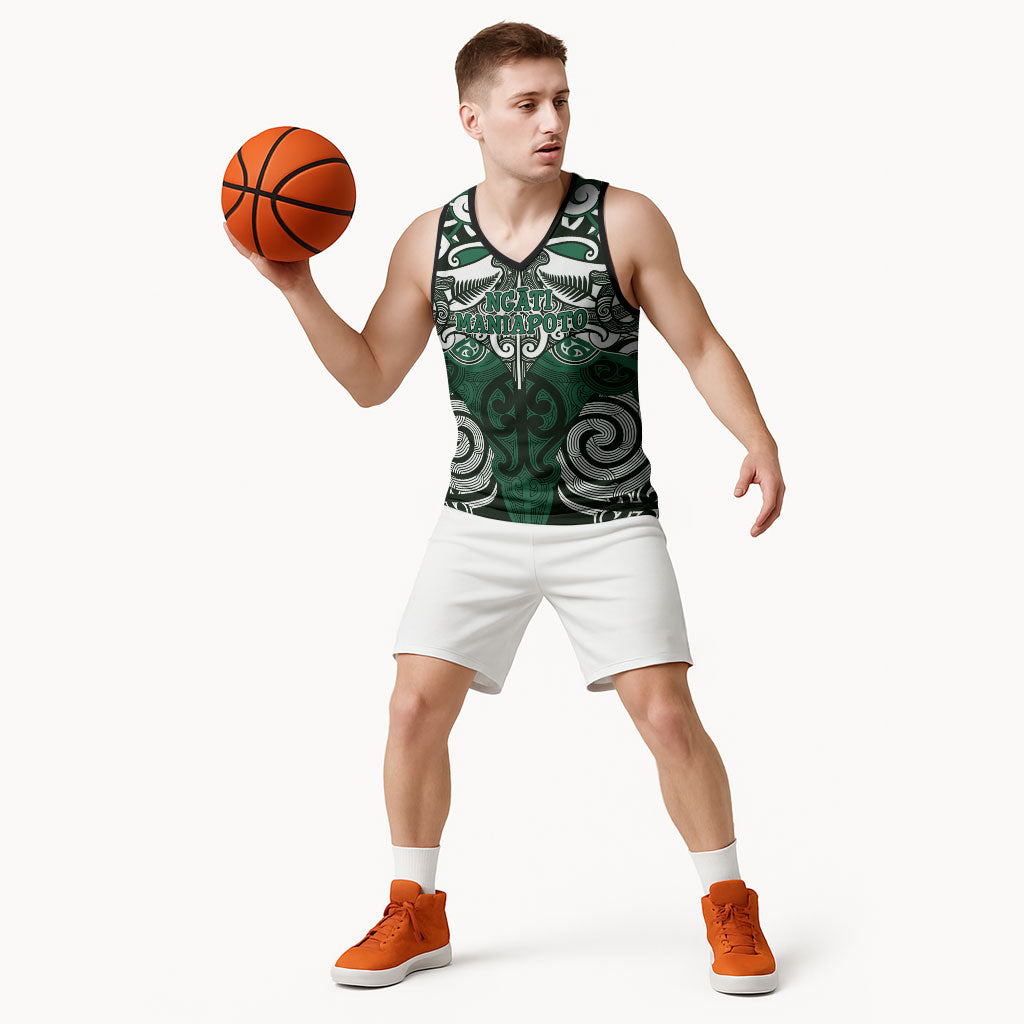 Personalised Maori Ngati Maniapoto Basketball Jersey Silver Fern Kowhaiwhai Art