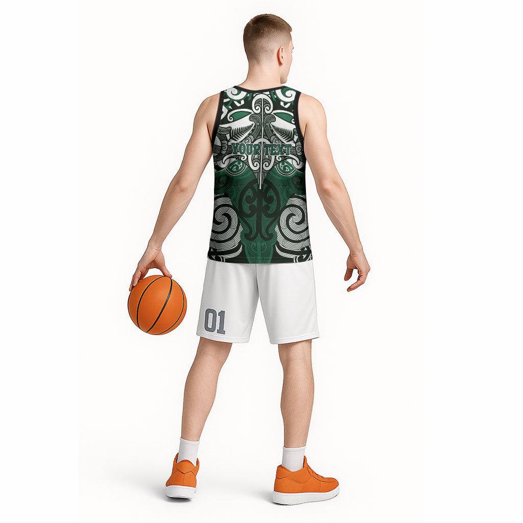 Personalised Maori Ngati Maniapoto Basketball Jersey Silver Fern Kowhaiwhai Art