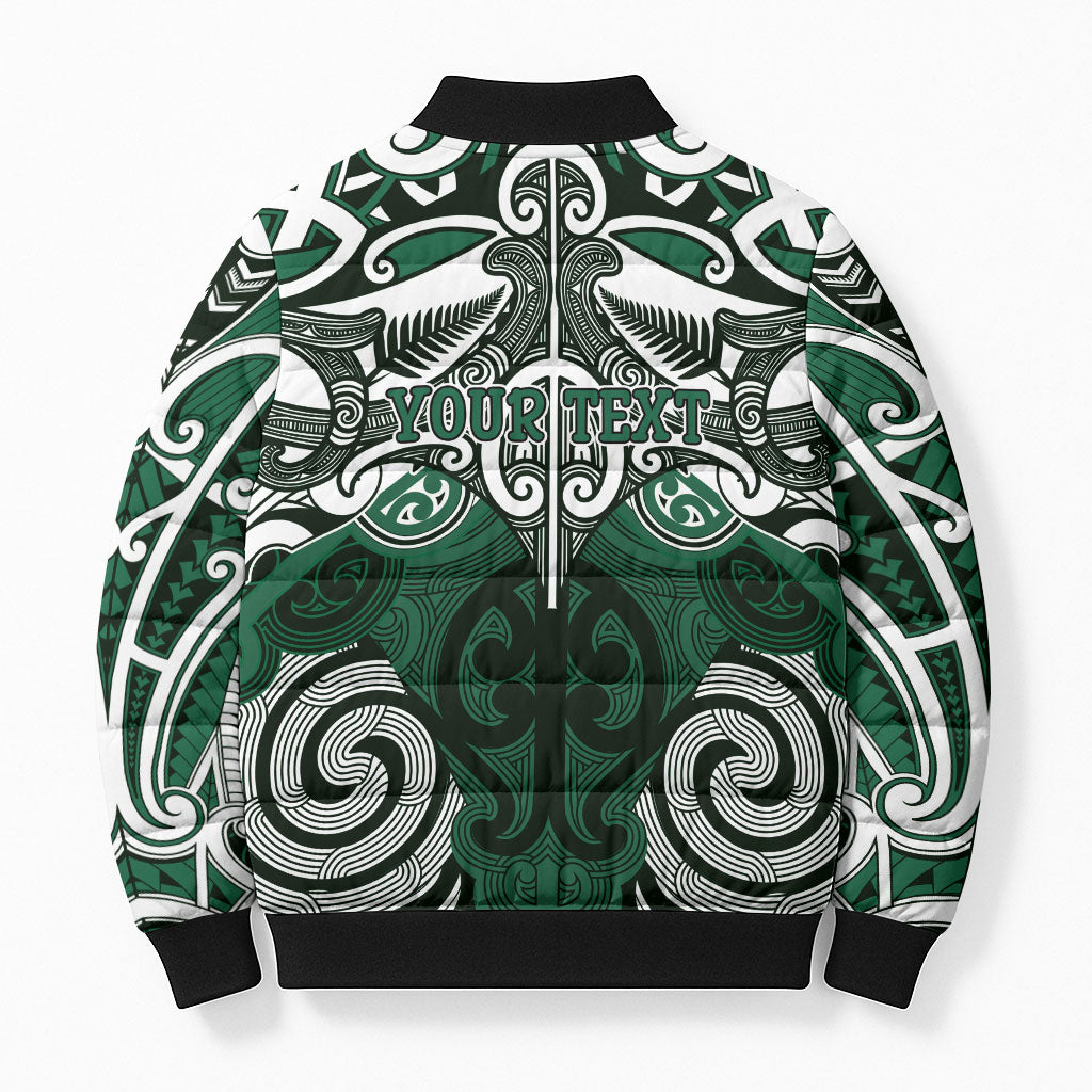 Personalised Maori Ngati Maniapoto Bomber Puffer Jacket Silver Fern Kowhaiwhai Art