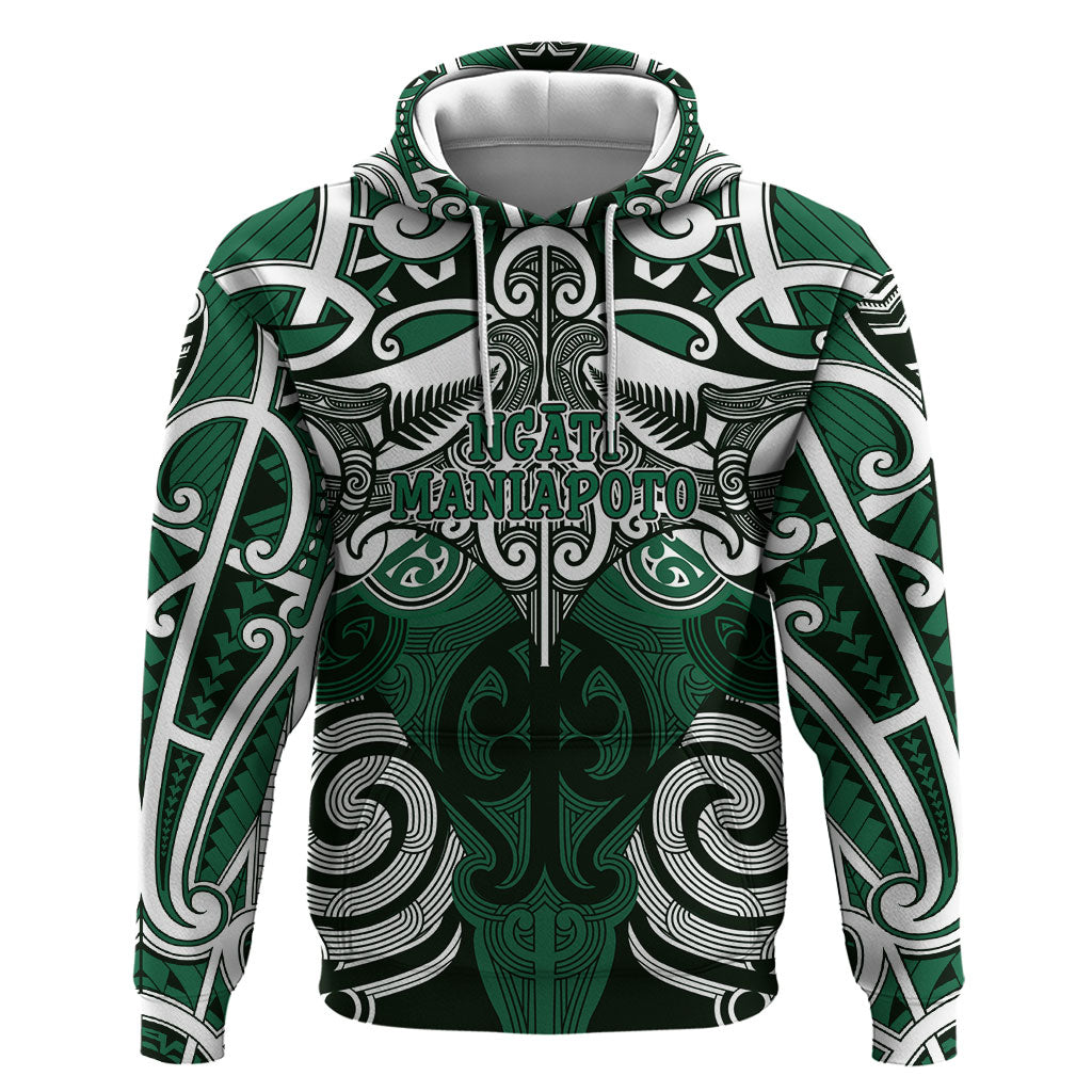 Personalised Maori Ngati Maniapoto Hoodie Silver Fern Kowhaiwhai Art