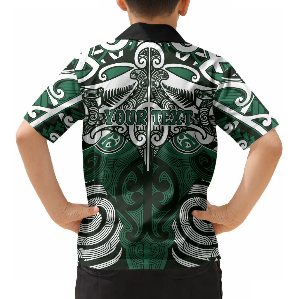 Personalised Maori Ngati Maniapoto Kid Hawaiian Shirt Silver Fern Kowhaiwhai Art
