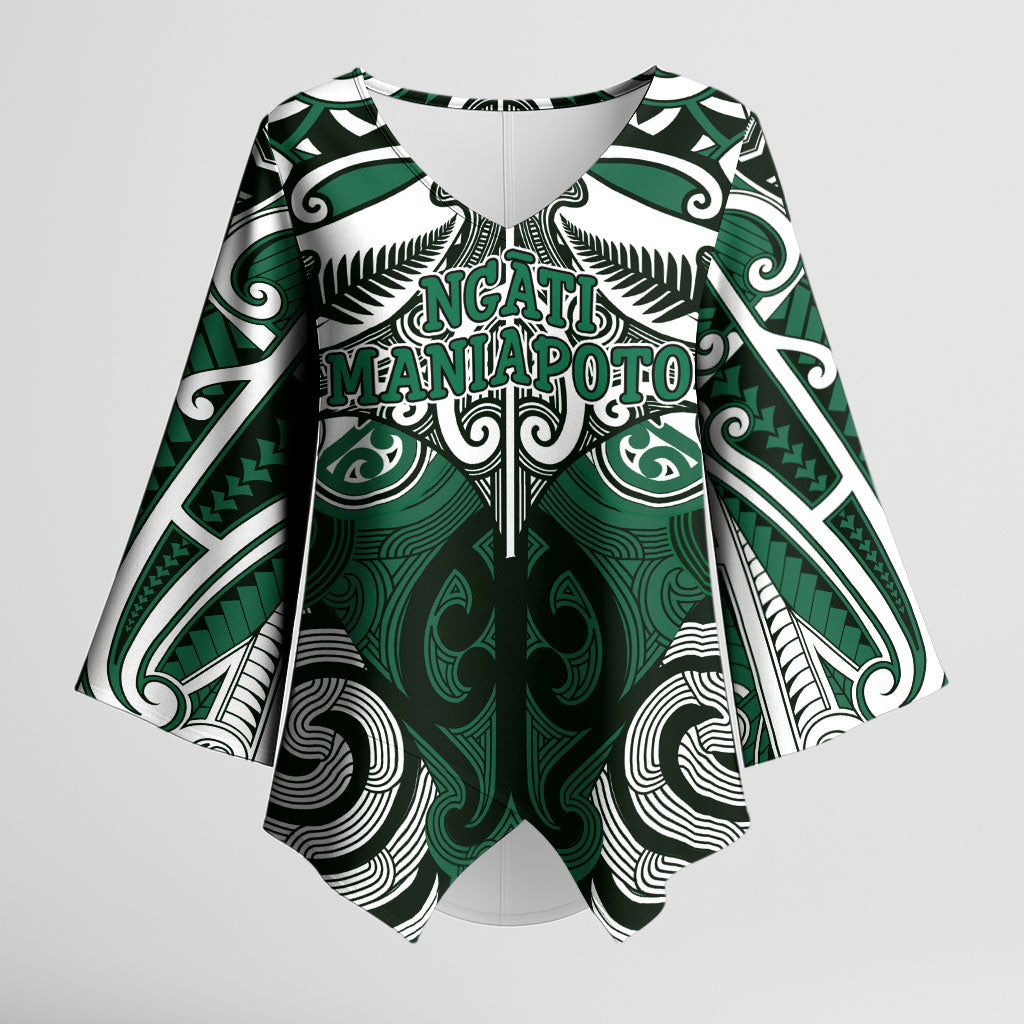 Personalised Maori Ngati Maniapoto Kimono Sleeve Blouse Silver Fern Kowhaiwhai Art