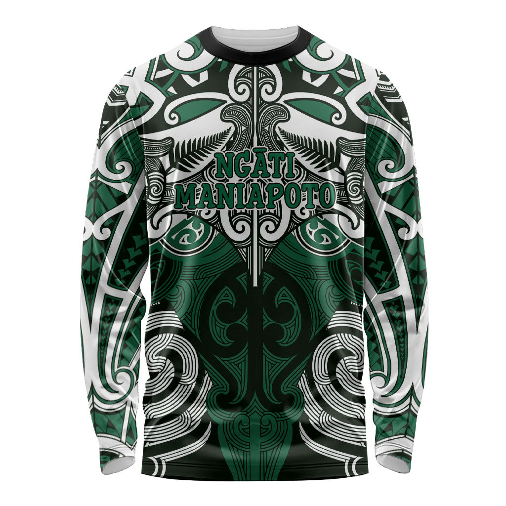 Personalised Maori Ngati Maniapoto Long Sleeve Shirt Silver Fern Kowhaiwhai Art