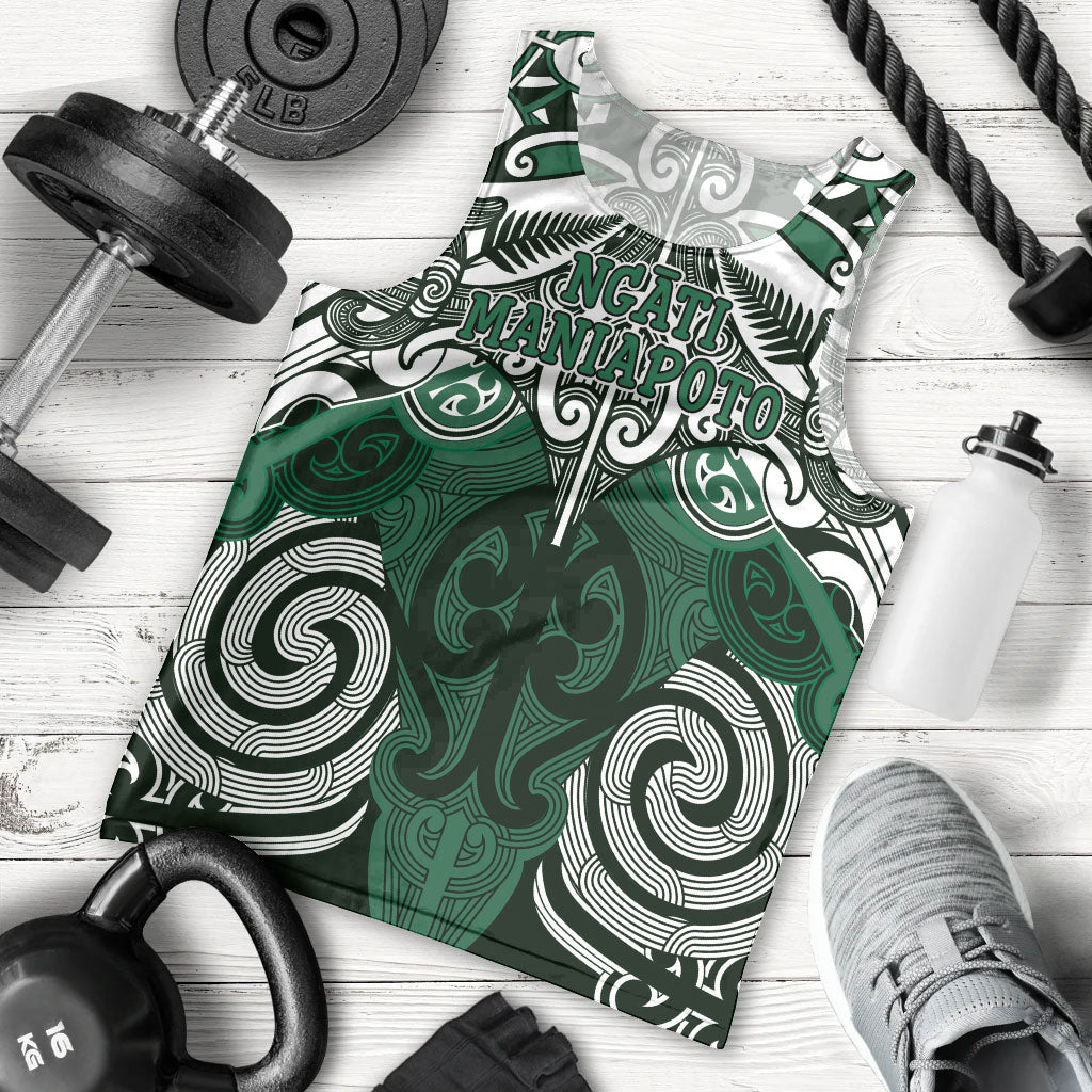 Personalised Maori Ngati Maniapoto Men Tank Top Silver Fern Kowhaiwhai Art