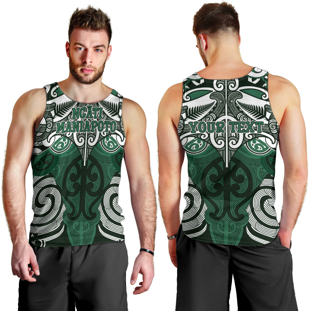 Personalised Maori Ngati Maniapoto Men Tank Top Silver Fern Kowhaiwhai Art
