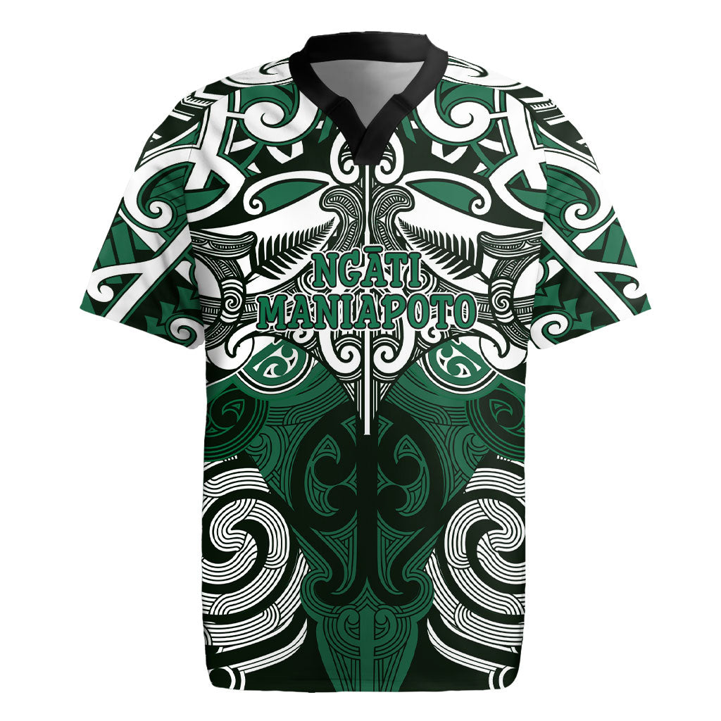 Personalised Maori Ngati Maniapoto Rugby Jersey Silver Fern Kowhaiwhai Art