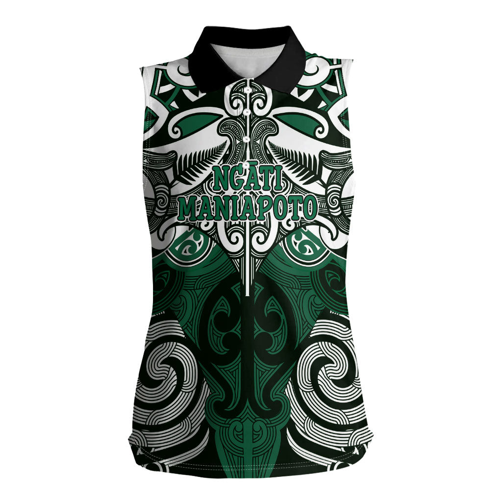 Personalised Maori Ngati Maniapoto Women Sleeveless Polo Shirt Silver Fern Kowhaiwhai Art LT01 Female Green - Polynesian Pride