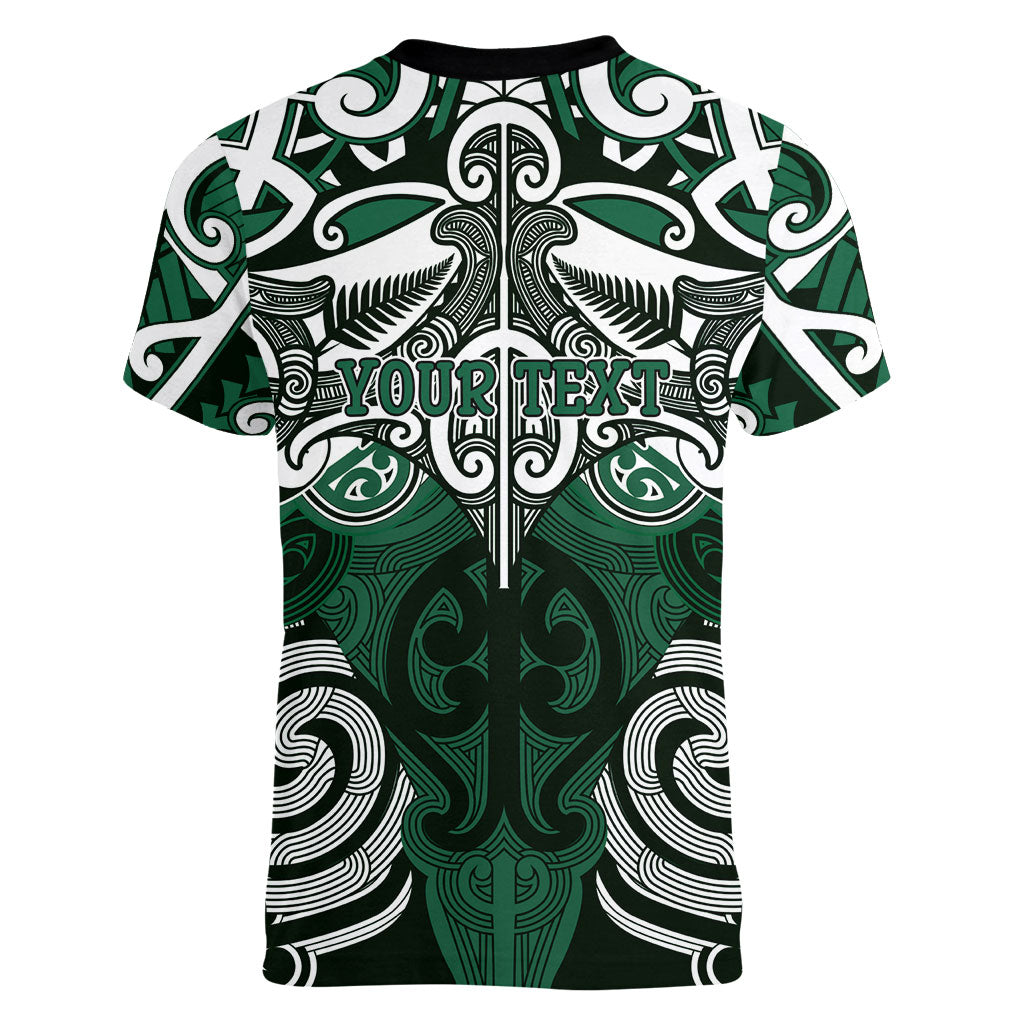 Personalised Maori Ngati Maniapoto Women V-Neck T-Shirt Silver Fern Kowhaiwhai Art LT01 - Polynesian Pride