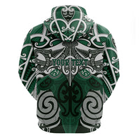 Personalised Maori Ngati Maniapoto Zip Hoodie Silver Fern Kowhaiwhai Art