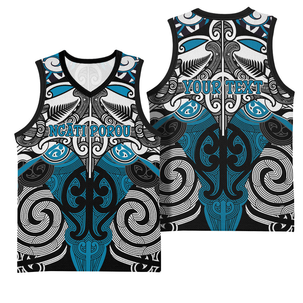 Personalised Maori Ngati Porou Basketball Jersey Silver Fern Kowhaiwhai Art