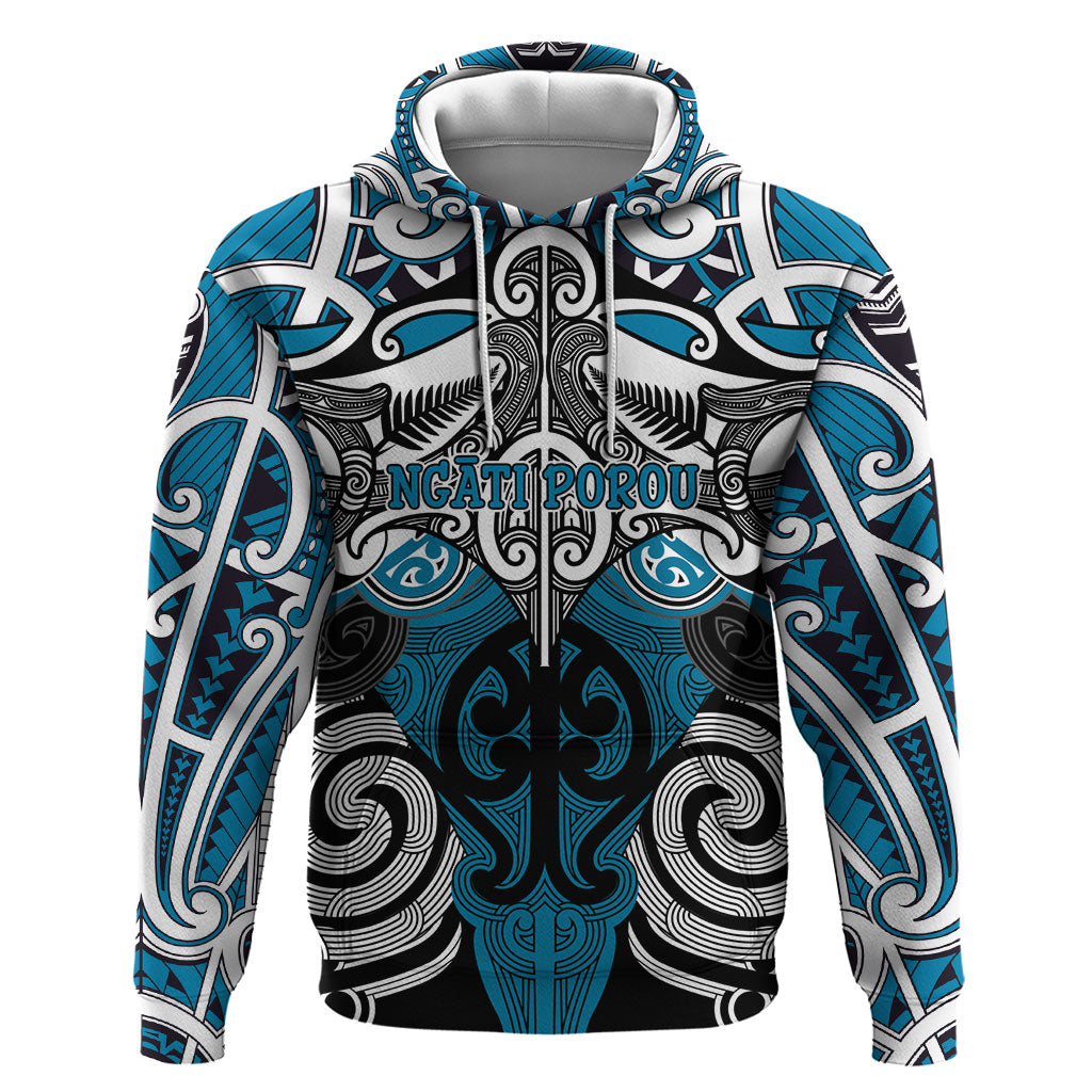 Personalised Maori Ngati Porou Hoodie Silver Fern Kowhaiwhai Art