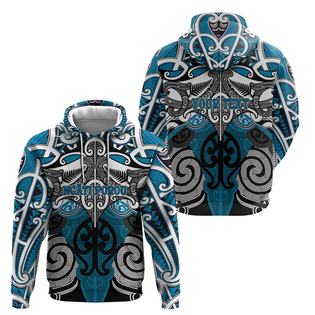 Personalised Maori Ngati Porou Hoodie Silver Fern Kowhaiwhai Art