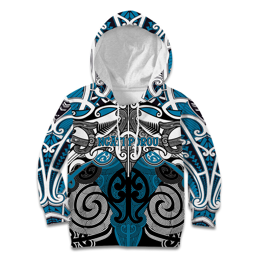 Personalised Maori Ngati Porou Kid Hoodie Silver Fern Kowhaiwhai Art